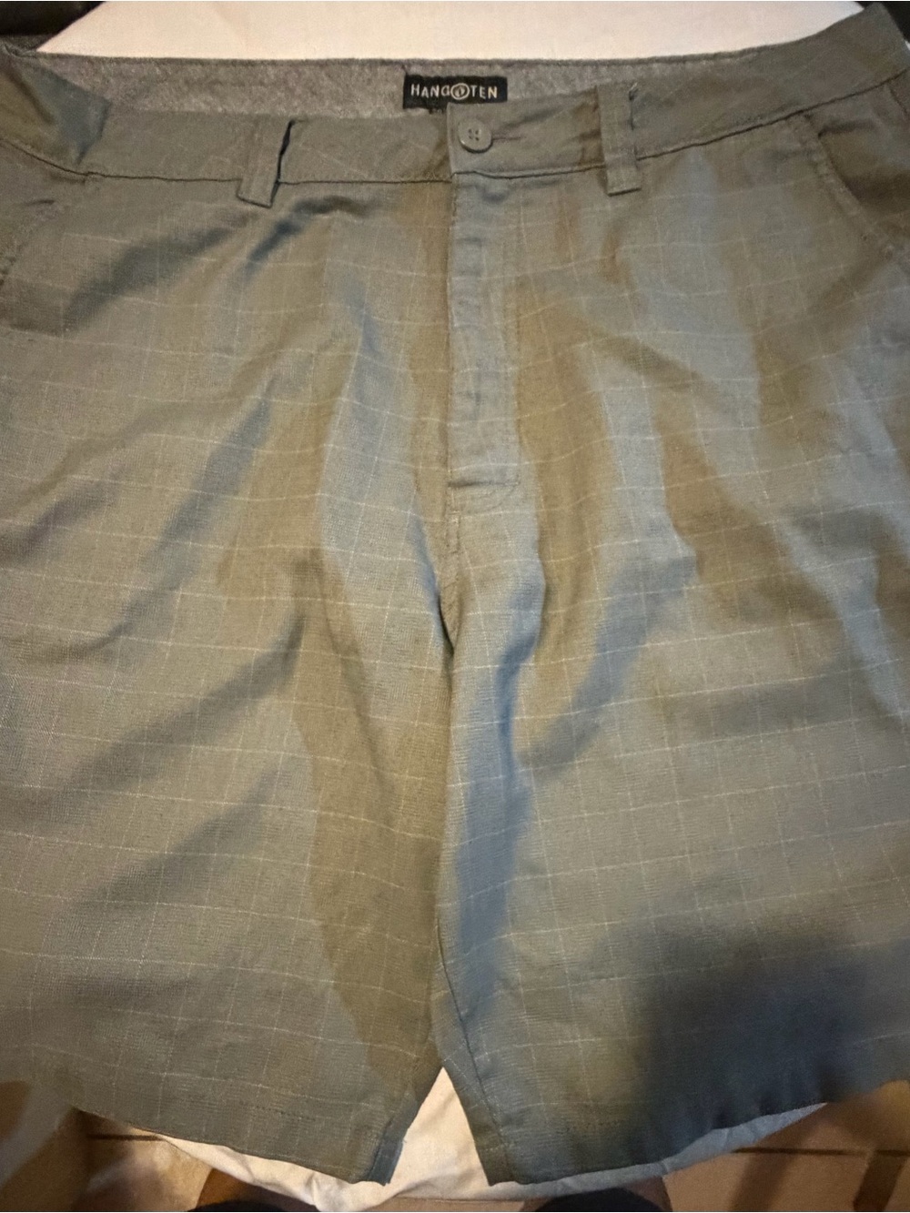 Hang Ten Men's Light Green Windowpane Flat Front Shorts